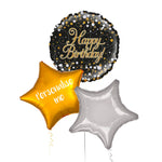 Personalised Inflated Balloon Bunch - Sparkle Fizz Black & Gold