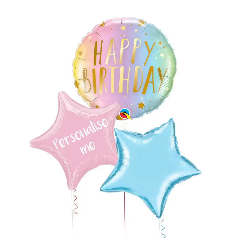 Personalised Inflated Balloon Bunch - Pastel Ombre & Stars Personalised Balloons