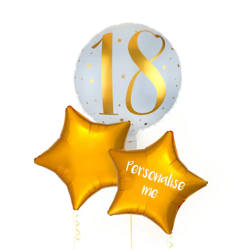 Personalised Inflated Balloon Bunch - Gold 18th Birthday Personalised Balloons