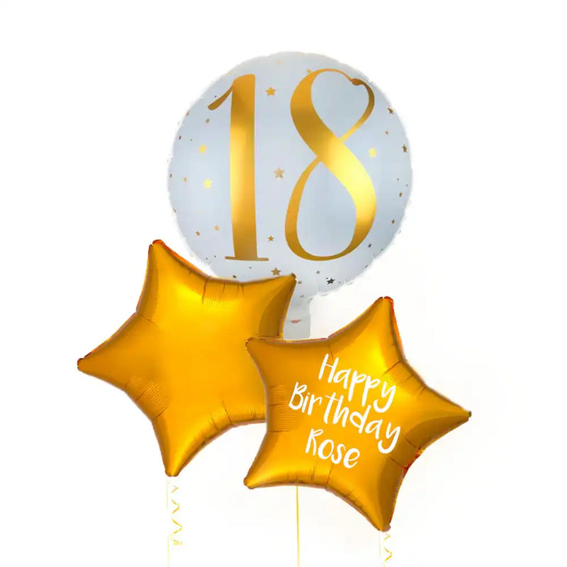 Personalised Inflated Balloon Bunch - Gold 18th Birthday Personalised Balloons