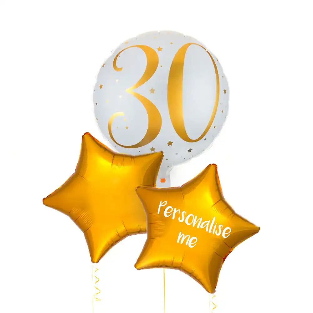 Personalised Inflated Balloon Bunch - Gold 30th Birthday Personalised Balloons