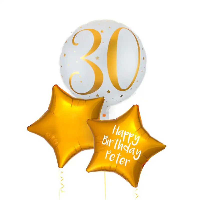 Personalised Inflated Balloon Bunch - Gold 30th Birthday Personalised Balloons