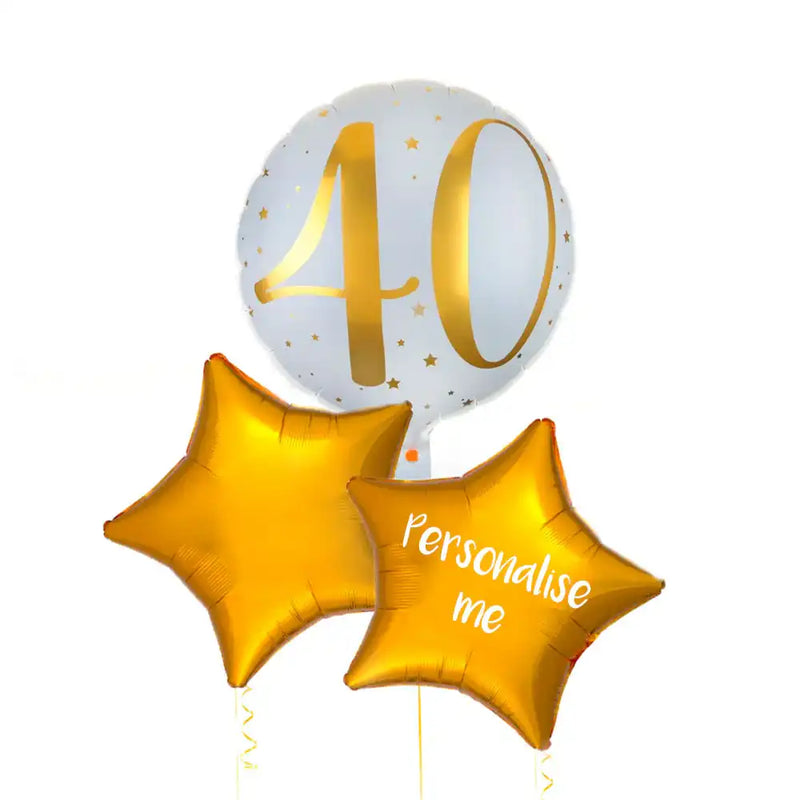 Personalised Inflated Balloon Bunch - Gold 40th Birthday Personalised Balloons