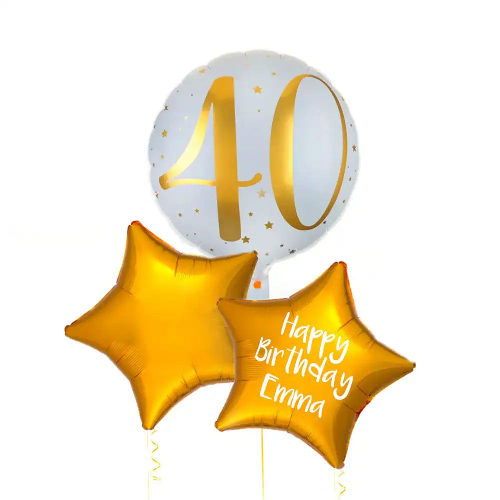 Personalised Inflated Balloon Bunch - Gold 40th Birthday Personalised Balloons