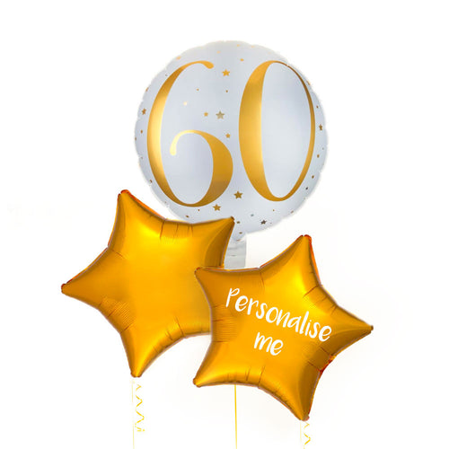 Personalised Inflated Balloon Bunch - Gold 60th Birthday