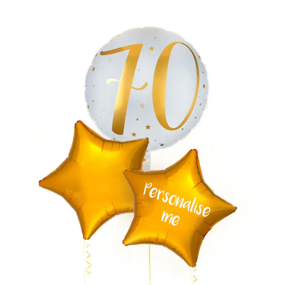 Personalised Inflated Balloon Bunch - Gold 70th Birthday Personalised Balloons
