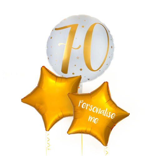 Personalised Inflated Balloon Bunch - Gold 70th Birthday