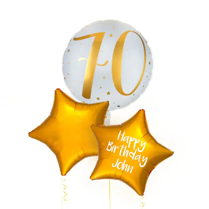 Personalised Inflated Balloon Bunch - Gold 70th Birthday Personalised Balloons
