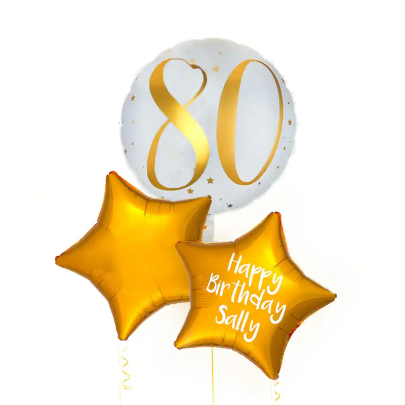 Personalised Inflated Balloon Bunch - Gold 80th Birthday Personalised Balloons