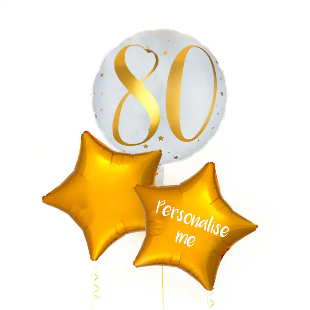 Personalised Inflated Balloon Bunch - Gold 80th Birthday Personalised Balloons