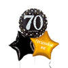 Personalised Inflated Balloon Bunch - Black & Gold Sparkle 70th Birthday Personalised Balloons