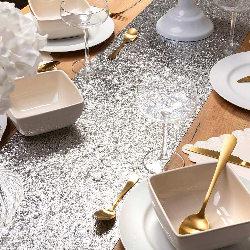 Metallic Silver Glitter Table Runner Own Brand