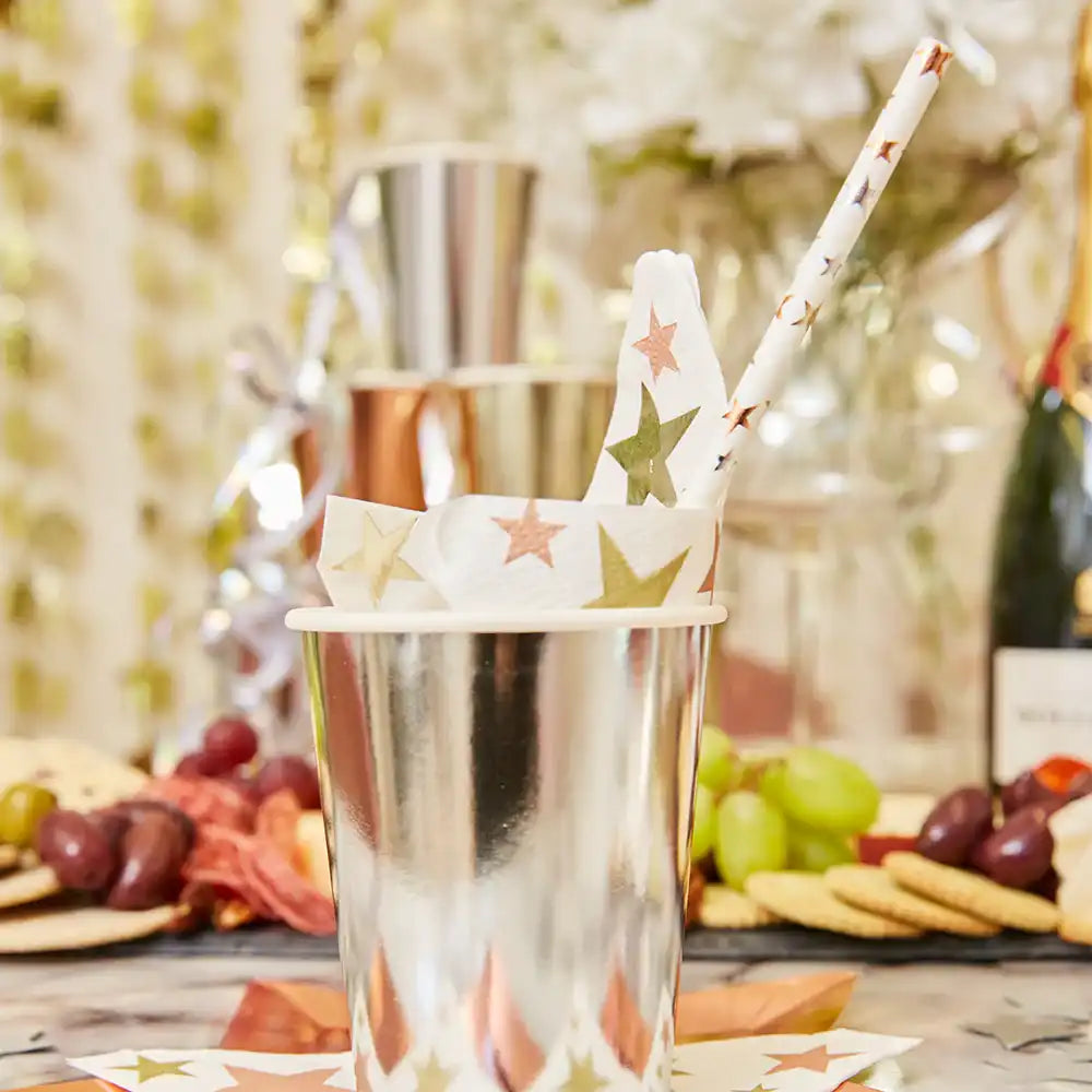 Assorted Metallics - Paper Party Straws Stars Design (x30) Own Brand
