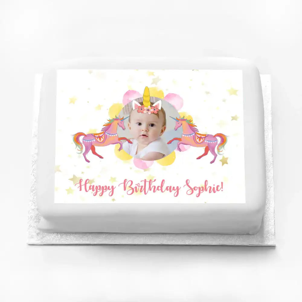 Personalised Photo Cake - Unicorn Fairy Princess Large (up to 20 small portions) Personalised Cake