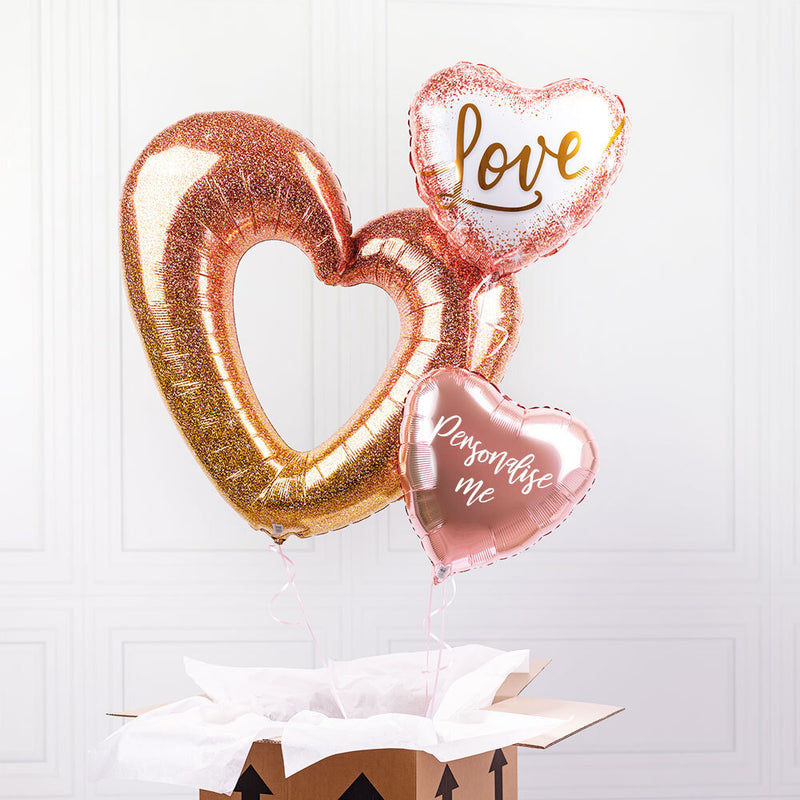 Rose Gold Love Heart Personalised Balloon Bunch