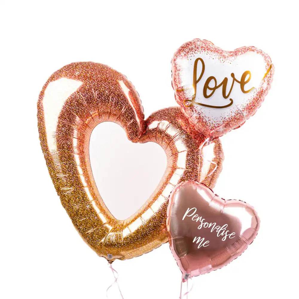 Rose Gold Love Heart Personalised Balloon Bunch Personalised Balloons