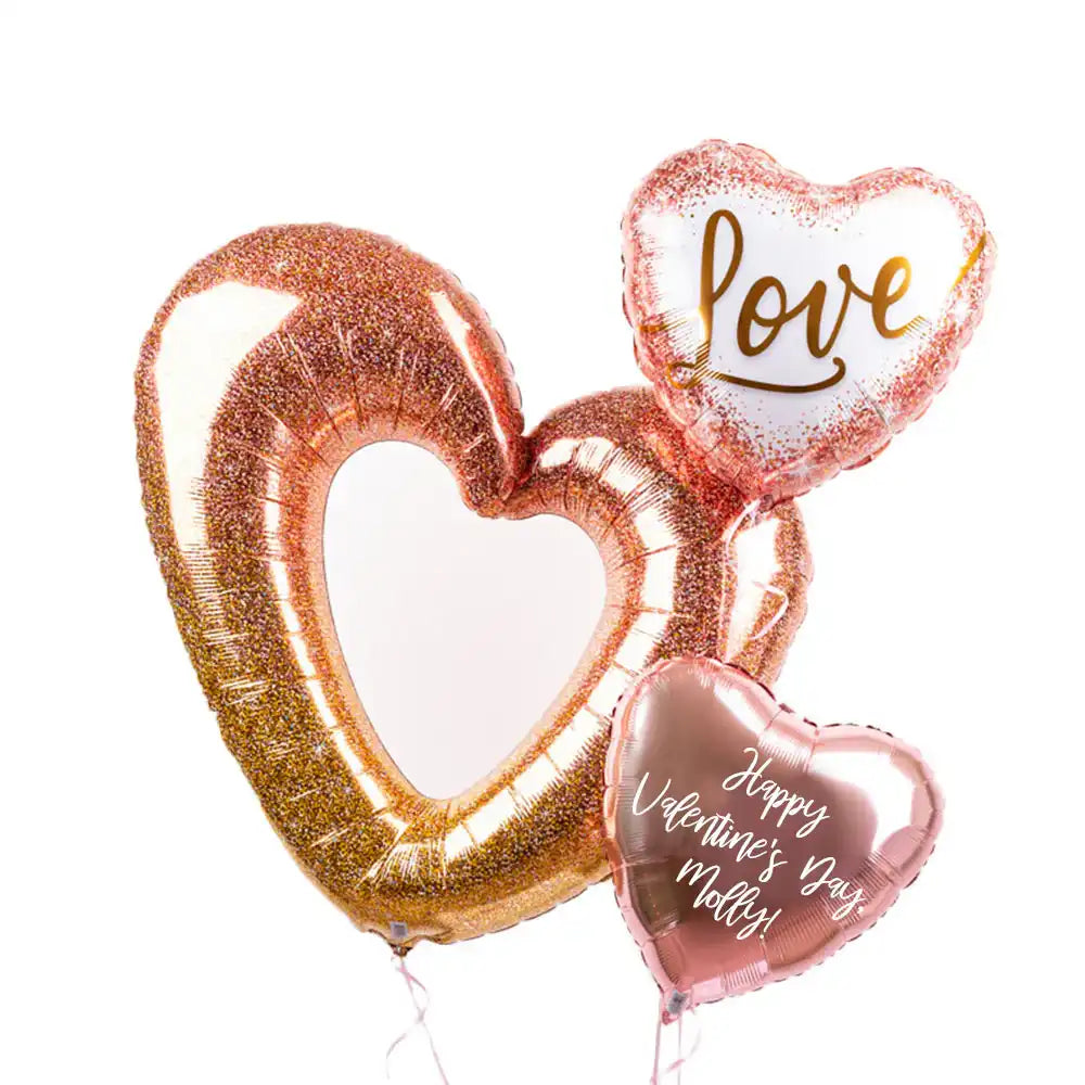 Rose Gold Love Heart Personalised Balloon Bunch Personalised Balloons