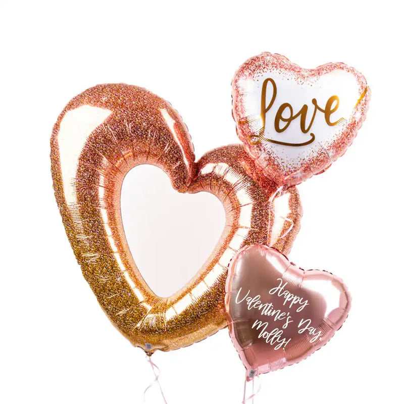 Rose Gold Love Heart Personalised Balloon Bunch Personalised Balloons