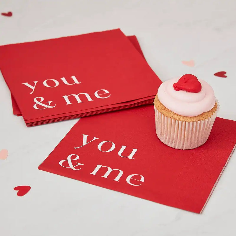 Red You & Me Paper Party Napkins (x16) Valentine's Day