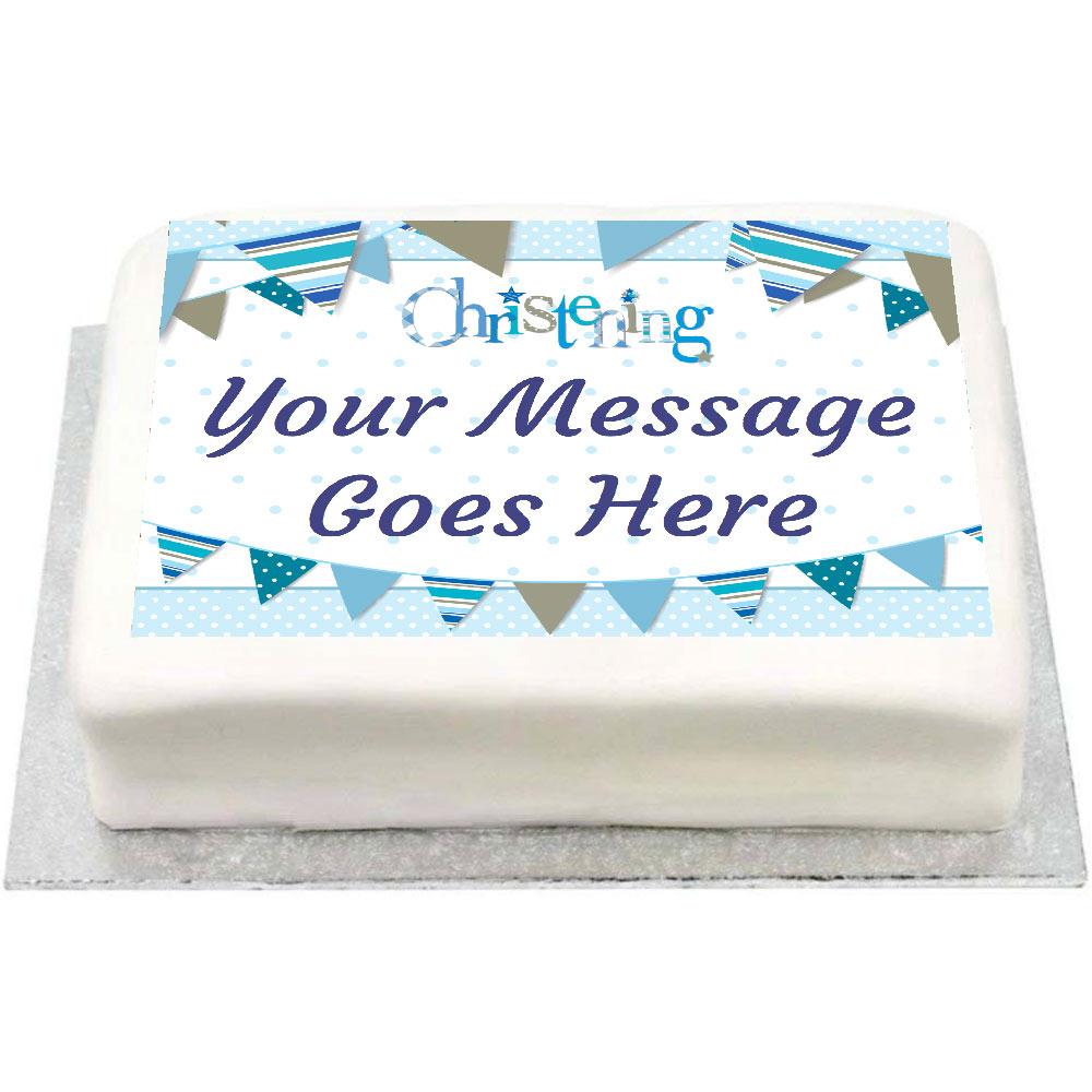 Personalised Photo Cake - Blue Bunting Christening No Personalised Cake