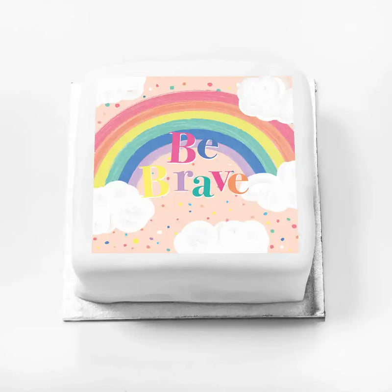 Personalised Slogan Gift Cake – Rainbow Pink Be Brave Without Name Personalised Cake