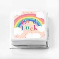 Personalised Slogan Gift Cake – Rainbow Pink Good Luck Without Name Personalised Cake