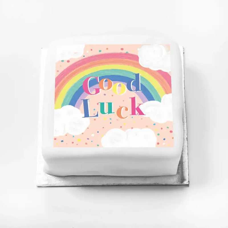Personalised Slogan Gift Cake – Rainbow Pink Good Luck Without Name Personalised Cake