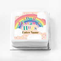 Personalised Slogan Gift Cake – Rainbow Pink Long Distance Hugs With Name Personalised Cake