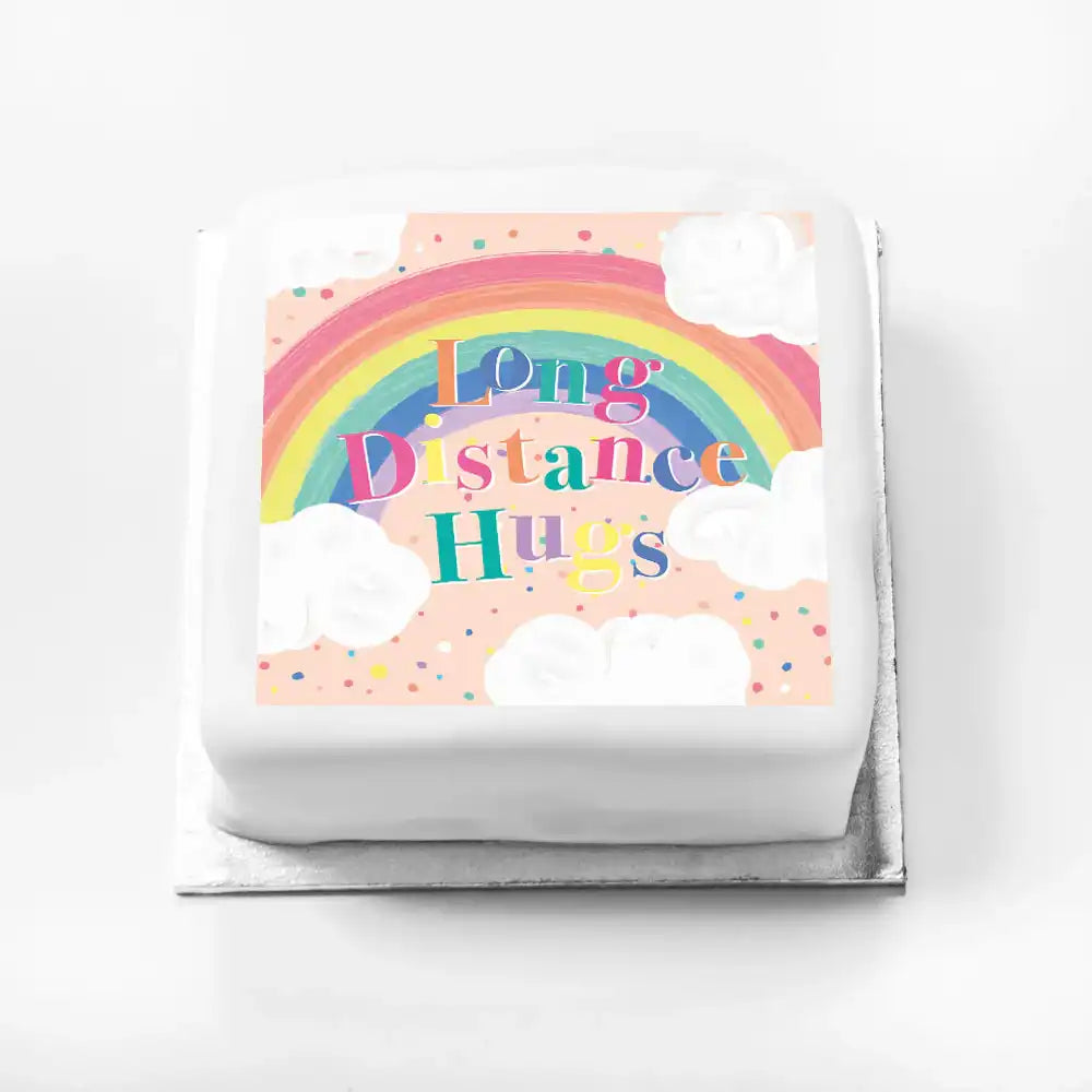 Personalised Slogan Gift Cake – Rainbow Pink Long Distance Hugs Without Name Personalised Cake