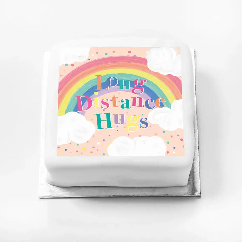 Personalised Slogan Gift Cake – Rainbow Pink Long Distance Hugs Without Name Personalised Cake