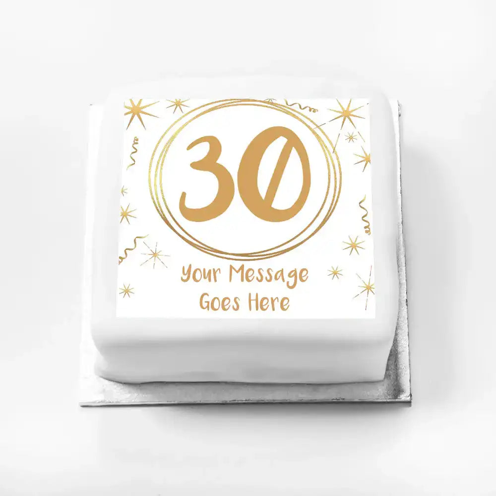 Personalised Photo Cake - White & Gold Any Age Birthday Message Only Small (up to 6 small portions) Personalised Cake