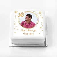 Personalised Photo Cake - White & Gold Any Age Birthday Photo and Message Small (up to 6 small portions) Personalised Cake