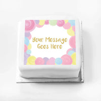Personalised Photo Cake - Pastel Circles Message Only Small (up to 6 small portions) Personalised Cake