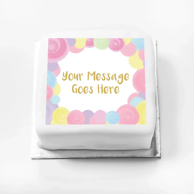 Personalised Photo Cake - Pastel Circles Message Only Small (up to 6 small portions) Personalised Cake