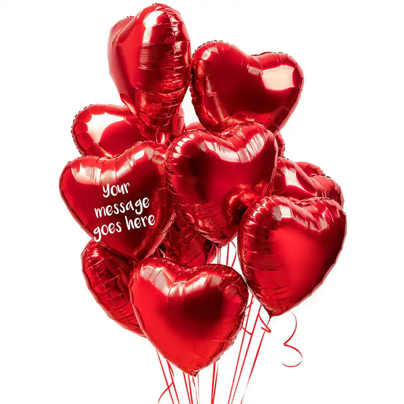 A Dozen Red Heart Personalised Balloons in a Box Personalised Balloons