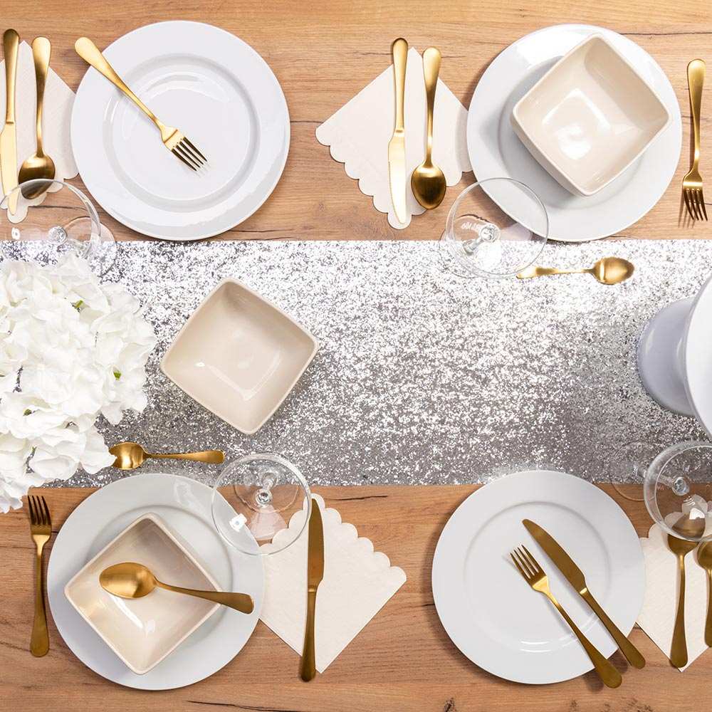 Metallic Silver Glitter Table Runner Own Brand