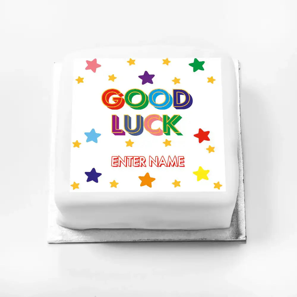 Personalised Slogan Gift Cake – Bright Stars Good Luck With Name Personalised Cake