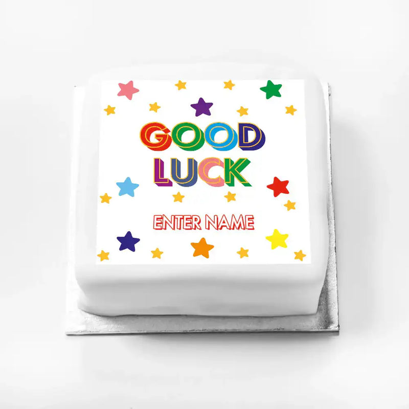 Personalised Slogan Gift Cake – Bright Stars Good Luck With Name Personalised Cake