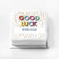 Personalised Slogan Gift Cake – Bright Dots Good Luck With Name Personalised Cake