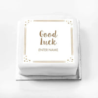 Personalised Slogan Gift Cake – Rose Gold Dots Good Luck With Name Personalised Cake