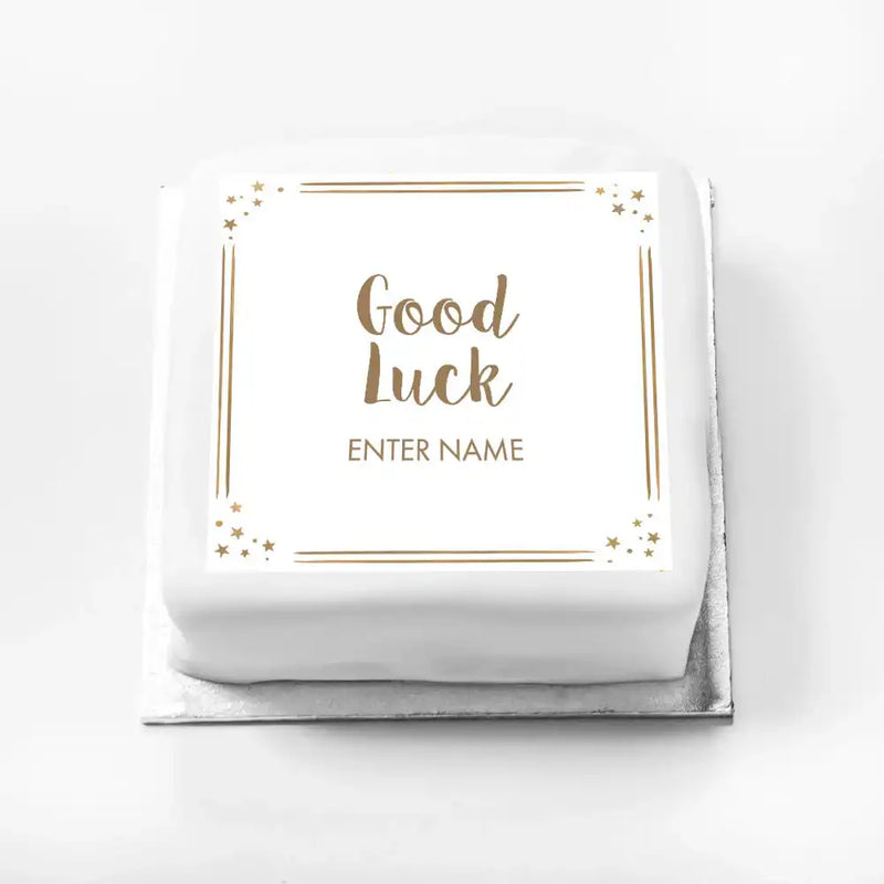 Personalised Slogan Gift Cake – Rose Gold Dots Good Luck With Name Personalised Cake