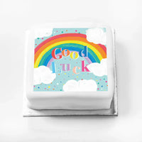 Personalised Slogan Gift Cake – Rainbow Blue Good Luck Without Name Personalised Cake