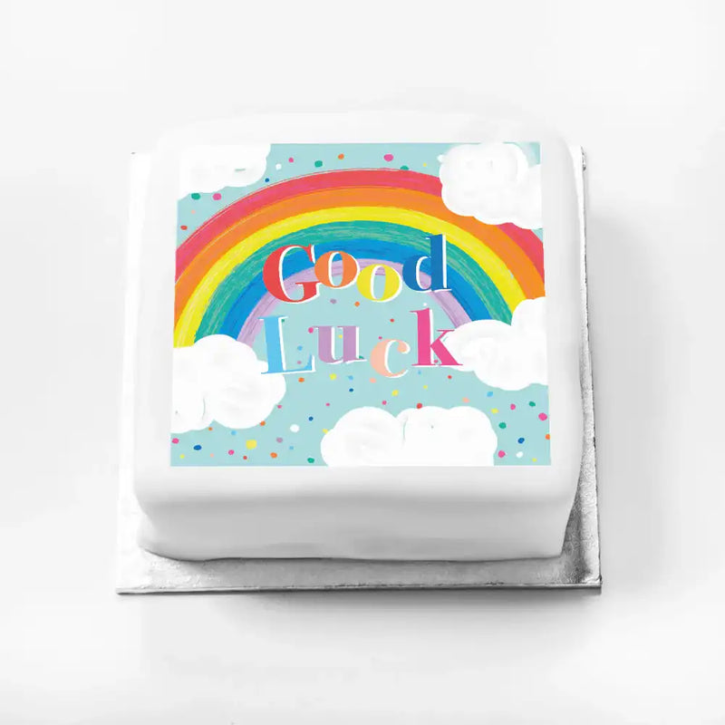 Personalised Slogan Gift Cake – Rainbow Blue Good Luck Without Name Personalised Cake