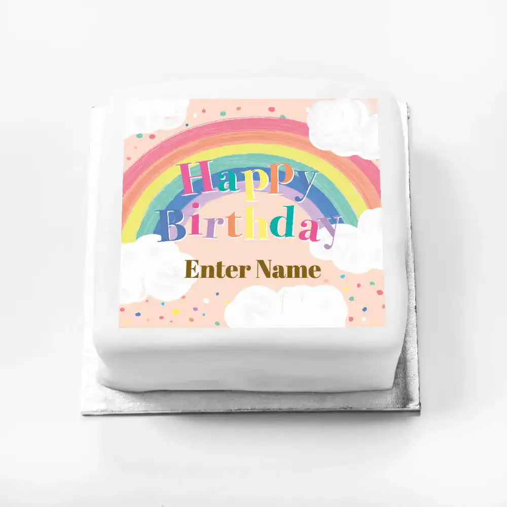 Personalised Slogan Gift Cake – Rainbow Pink Happy Birthday With Name Personalised Cake