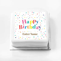 Personalised Slogan Gift Cake – Pastel Dots Happy Birthday With Name Personalised Cake