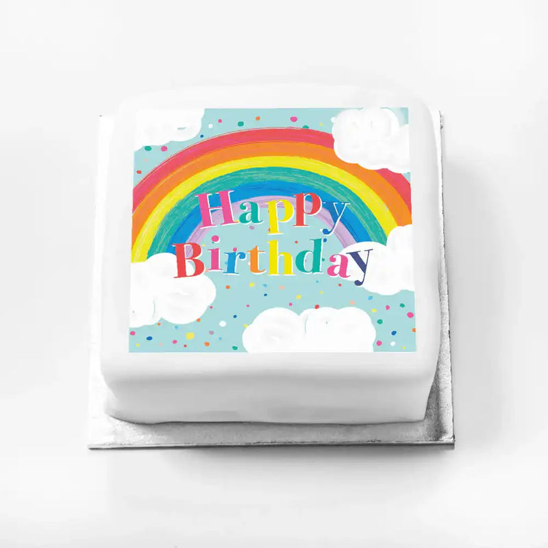 Personalised Slogan Gift Cake – Rainbow Blue Happy Birthday Without Name Personalised Cake