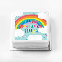 Personalised Slogan Gift Cake – Rainbow Blue Long Distance Hugs Without Name Personalised Cake