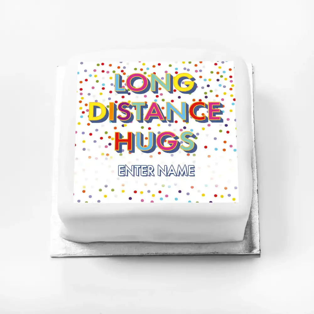 Personalised Slogan Gift Cake – Bright Dots Long Distance Hugs With Name Personalised Cake