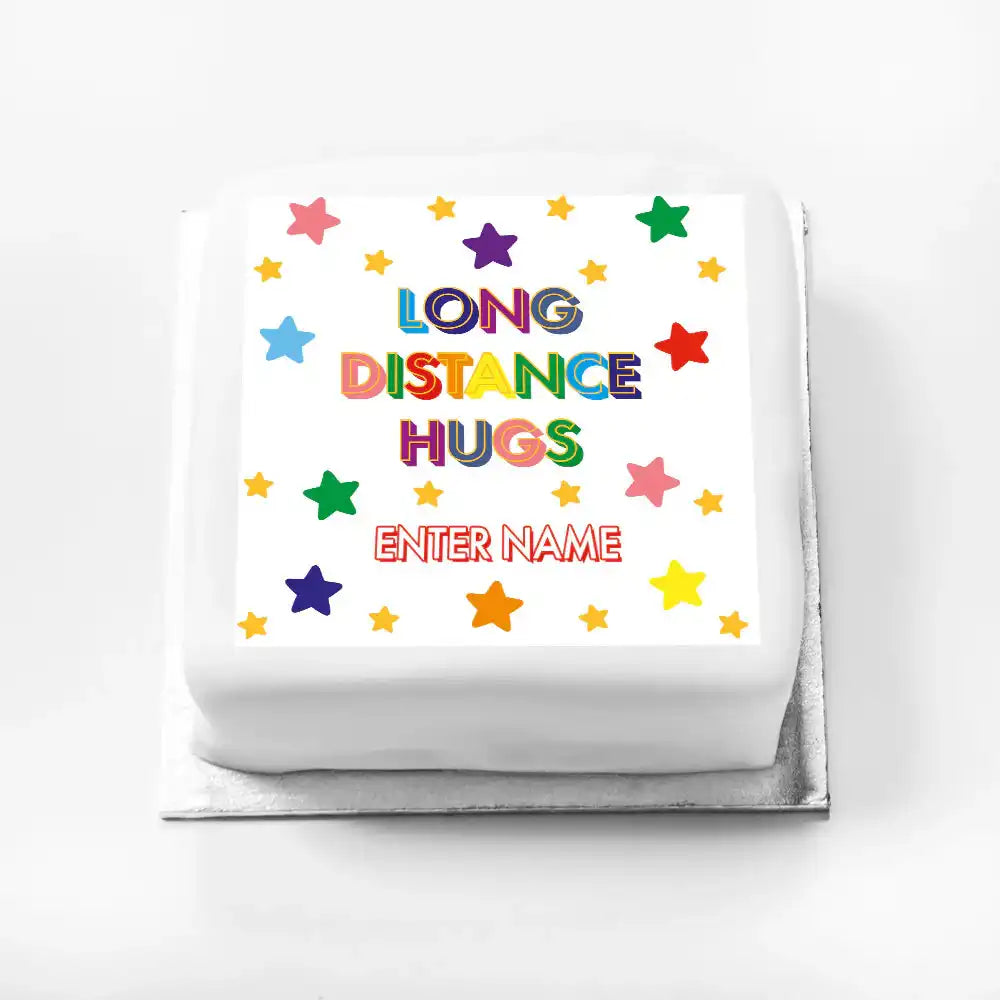 Personalised Slogan Gift Cake – Bright Stars Long Distance Hugs With Name Personalised Cake