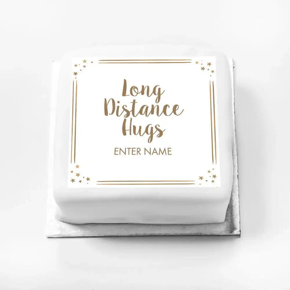 Personalised Slogan Gift Cake – Rose Gold Dots Long Distance Hugs With Name Personalised Cake